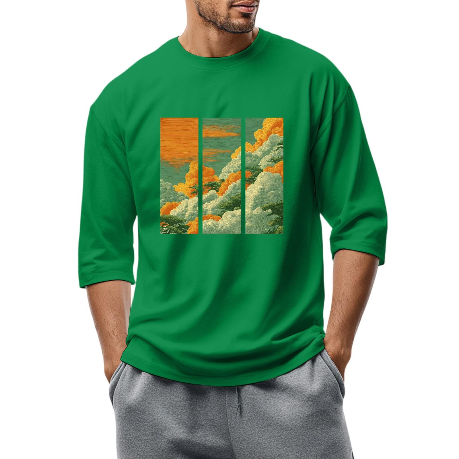 

Men S Round Neck Three-Quarters Sleeve Top Casual Fashion T-Shirt L