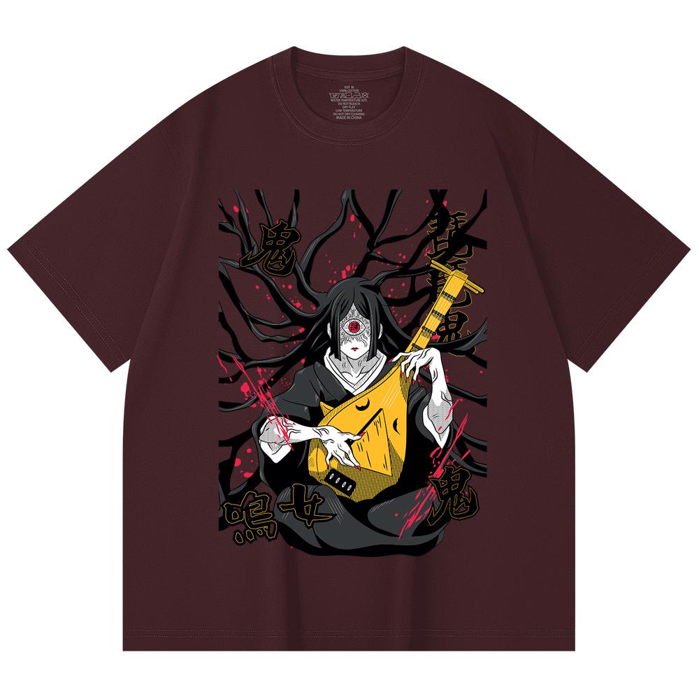 

230 Gsm 100% Cotton Demon Slayer V54 Nakime Print Unisex Heavy Cotton T Shirt 2XL вина червоного кольору