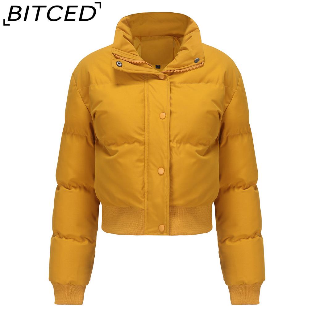 BITCED Autumn/Winter Women's Short-Length Cotton Coat Long-Sleeved High-Neck Thermal Jacket Loose-Fit Casual Cotton Jacket Puffer Coat