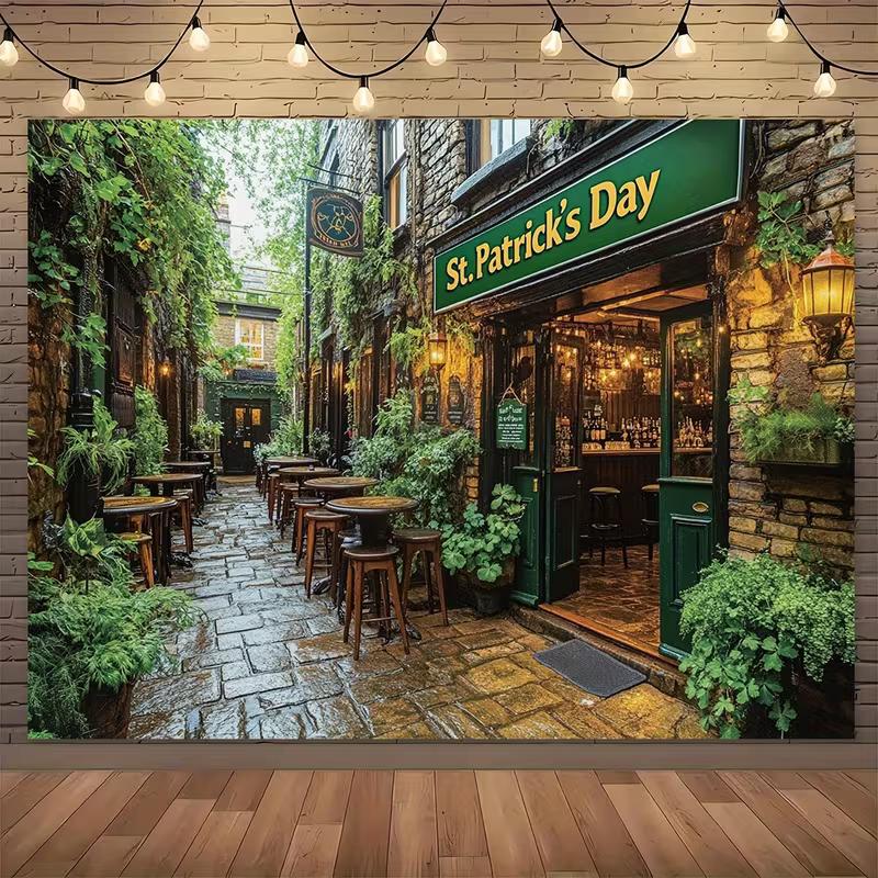 

2D Old Town Irish Pub Backdrop Green Facade Alley Portrait Studio Background 47.2x31.5inch/120*80cm