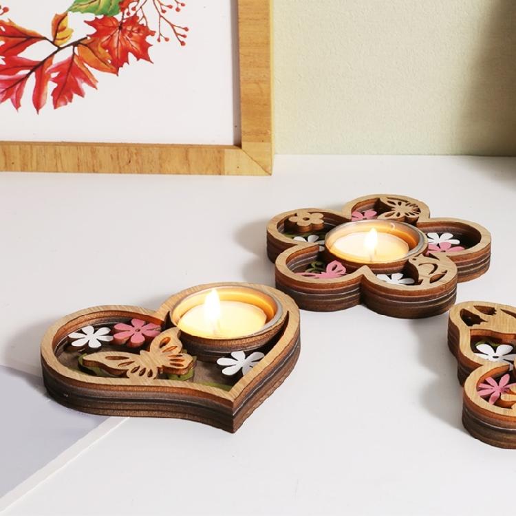 Wood Candle Holder Candlestick With Exquisite Flower And Butterfly Pattern For Living Room