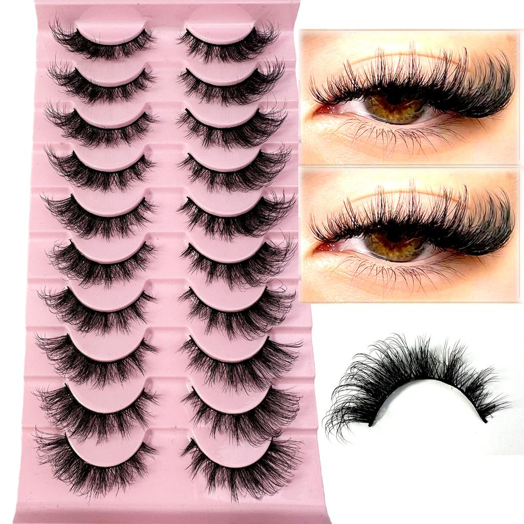 New 10 Pairs Of Natural Full False Eyelashes,Thick Curling Fluffy Eyelashes For Party Use Manga Eyelashes, Travel Essentials