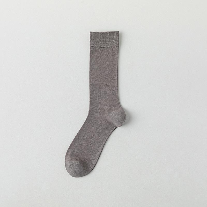 Mulberry Silk Men's Summer Thin Mid-calf Socks 10A Antibacterial Cool White Boneless Summer Anti-odor Long Socks