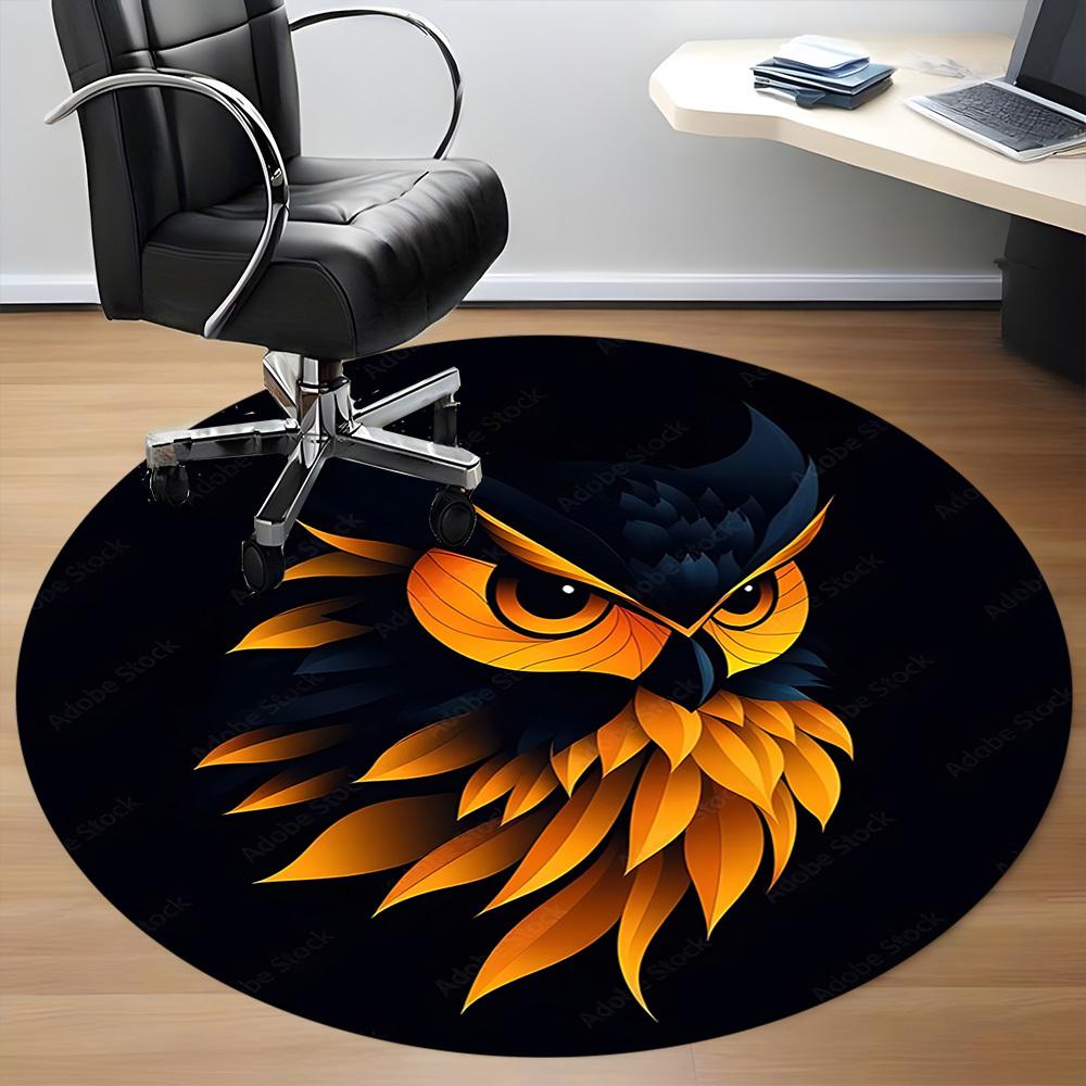 1PC Owl Head Office Round Area Rug, Indoor Mat Suitable For Office, Under Office Chairs Bedroom Living Room Home Decor, Room Deco 090