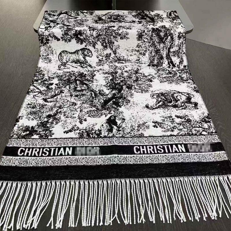 Autumn Winter Landscape Painting Imitation Cashmere Ink Jacquard Scarf with Tassel Outdoor Office Warm Shawl One Size чёрный