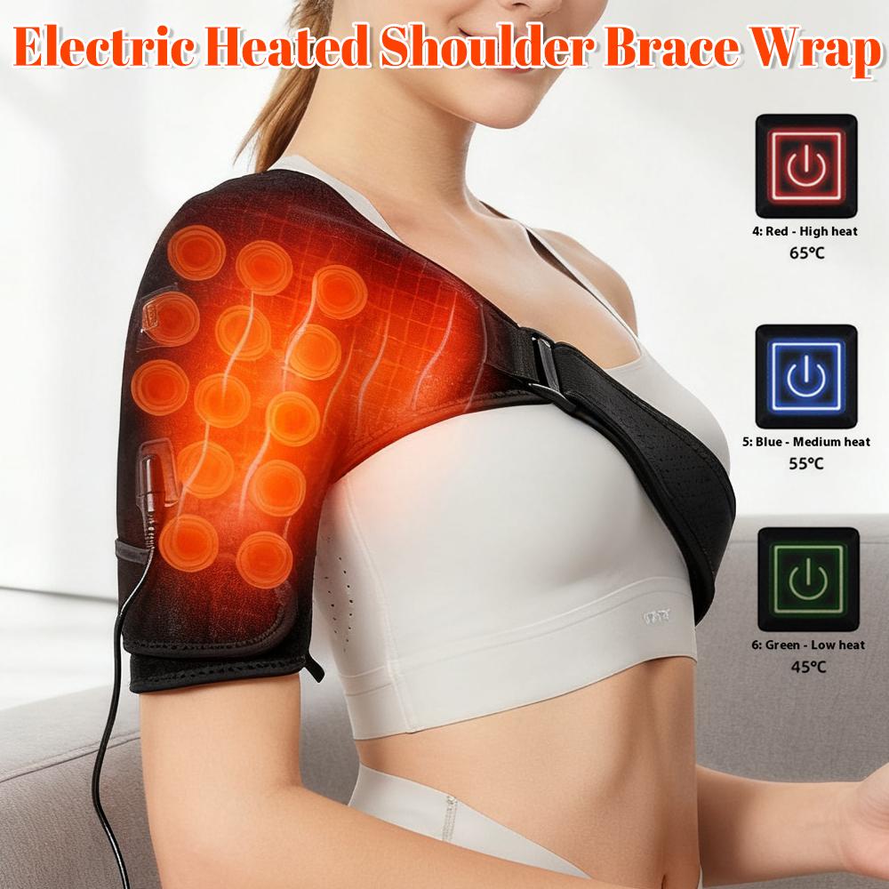 Electric Heated Shoulder Brace Wrap 3 Heat Levels Heating Pad Pain Relief Support Belt Strap Arm Shoulder Massage For Men&Women