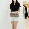 Style Latte Women V Neck Wrap Shirring Draped Chiffon Blouse