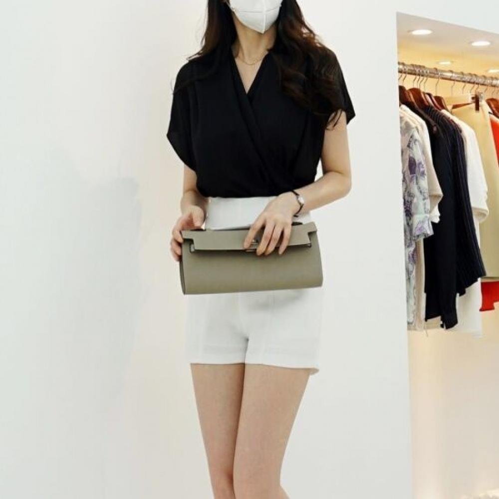 Style Latte Women V Neck Wrap Shirring Draped Chiffon Blouse