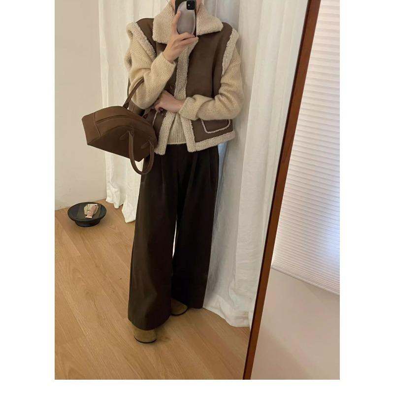 Contrast Color Women's Autumn and Winter Button Cardigan Vest Sleeveless Vest Jacket Women's Casual Top
