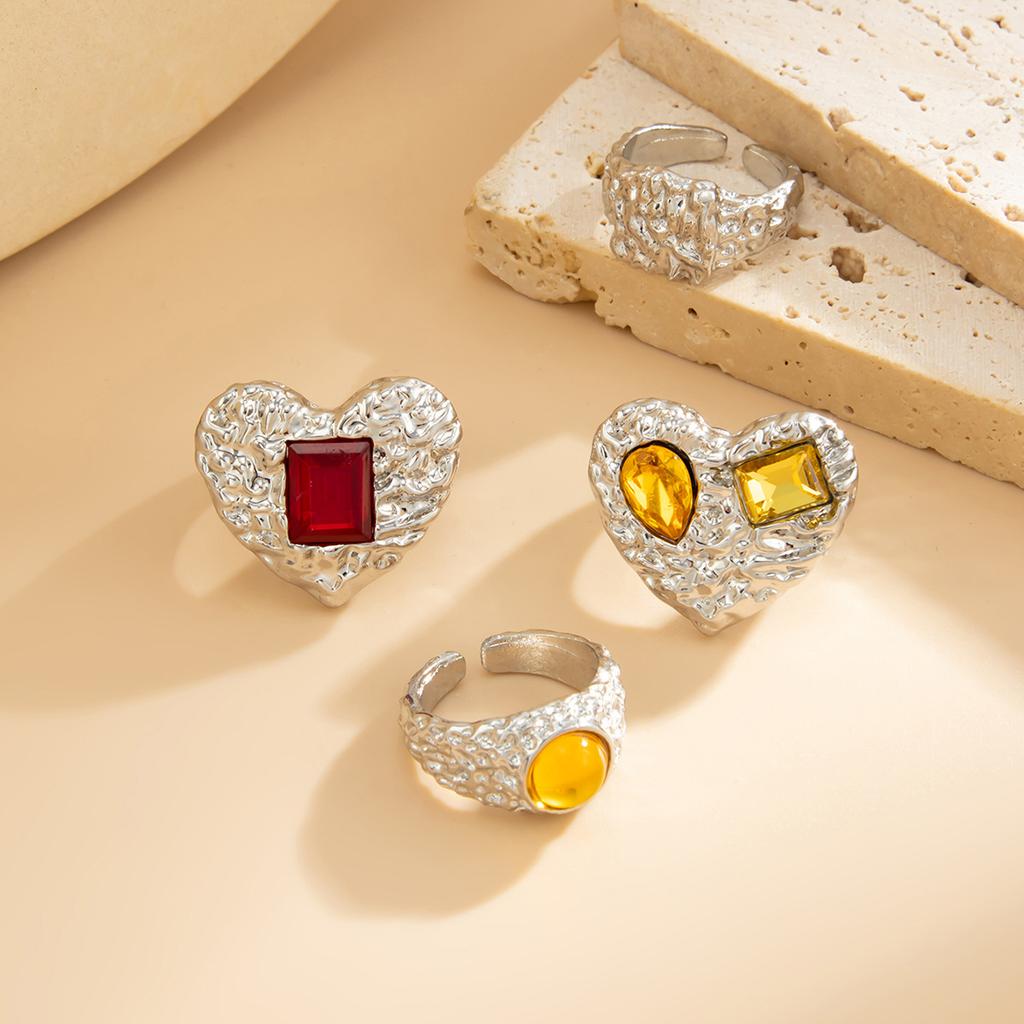 4 Peças/Conjunto Anel de Dedo Geométrico Cor Dourada Vintage Coração Anéis Ajustáveis Irregulares Abertos Plissados Tendência Joias para Mulheres Presentes de Joias Acessórios