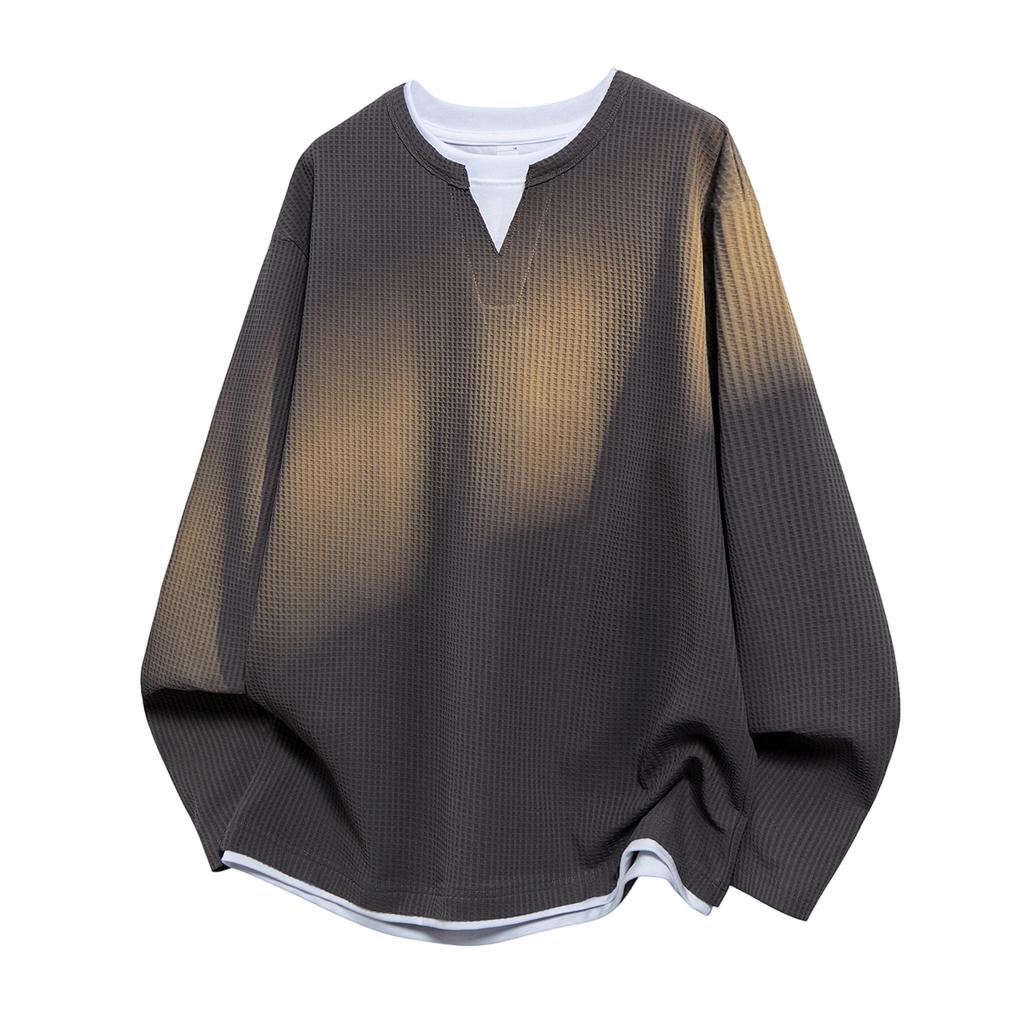 Long-sleeved Top Double-sided Contrasting Light Sports Casual Round Neck Sweatshirt For Men