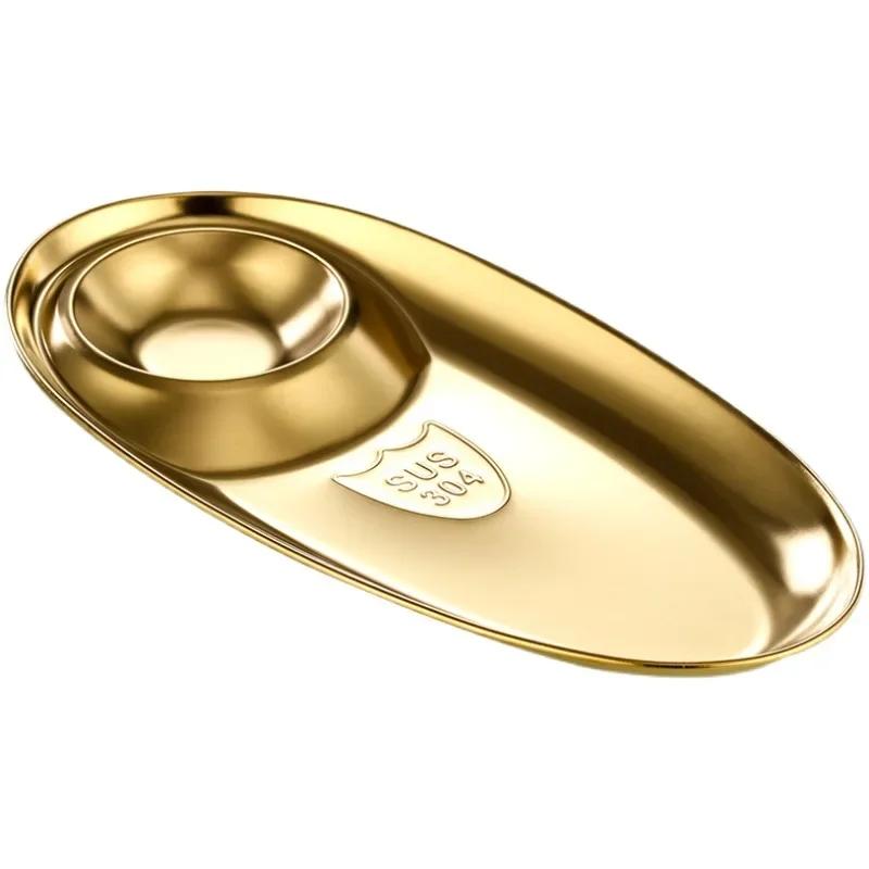 304 Nerezový talíř na svačinu, hranolky, oválný talíř, domácí kreativní jednoduchý dip, západní jídlo, knedlíky, kořenící disk