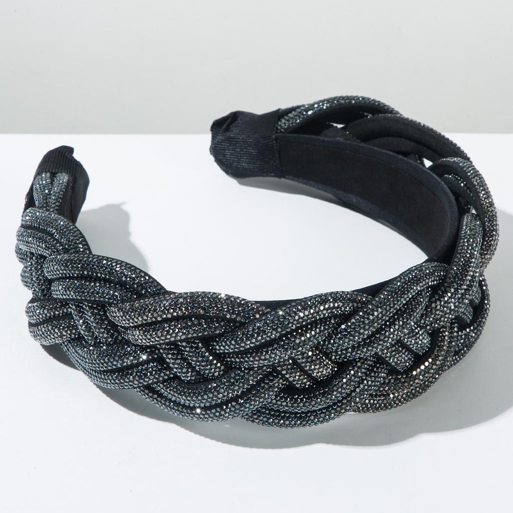 Luxury Headbands Diamond Inlaid Fried Dough Twists Braided Hairband Hair Accessories Women's Wide Edge Hair Band Hoop Headwear