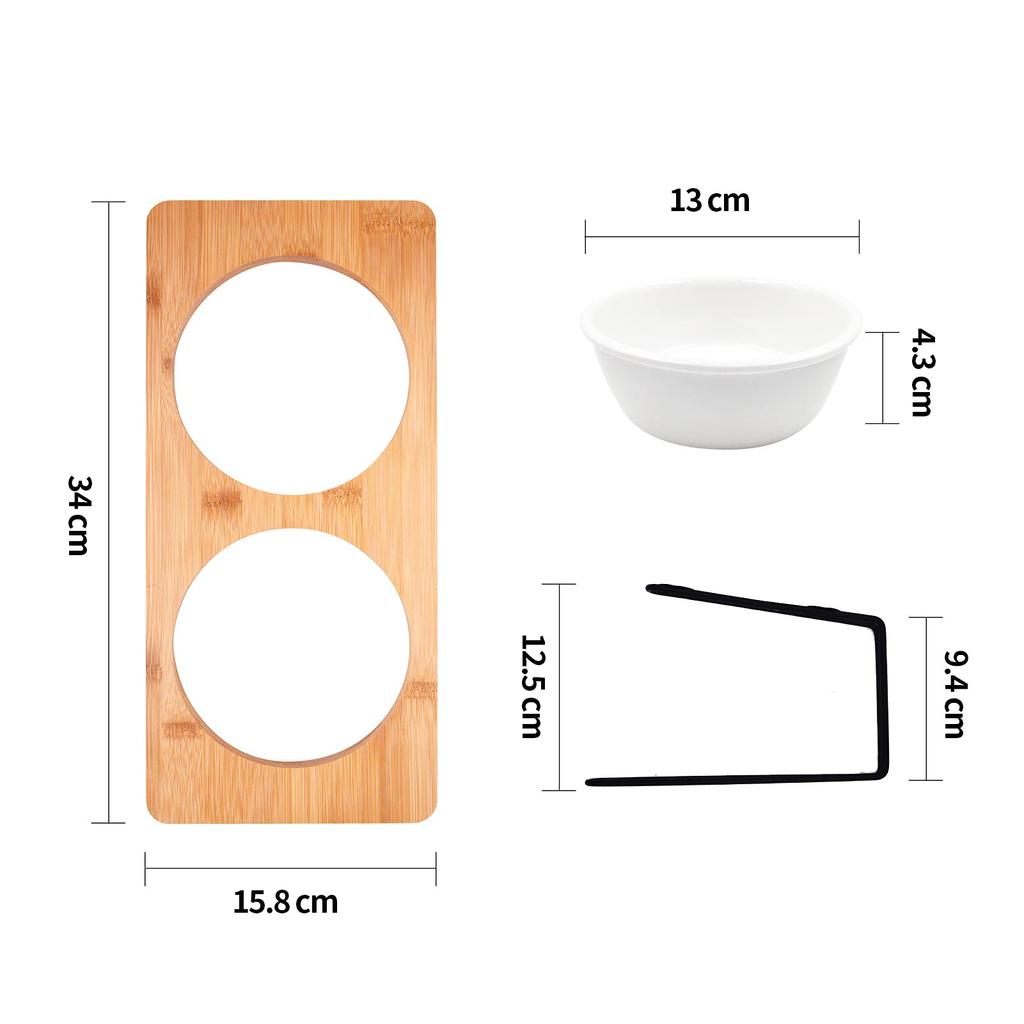 FUKUMARU Ceramic Pet Bowl with Stand for Dogs and Cats, 15-degree angle, Bamboo stand for pets, cats, dogs, pets, food bowl, dish, ceramic, food bowl