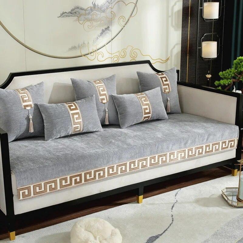 New Arrival Red Luxury Chenille Sofa Cover Towel Solid Color Thicken Fashion High Grade Sectional Sofa Covers for Living Room