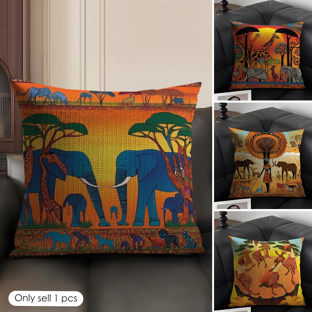 Abstract African Living Cushion Cover Natural Linen Organic Fabric DoubleSided Printing Sofa Home Decor Gift Pillow Case