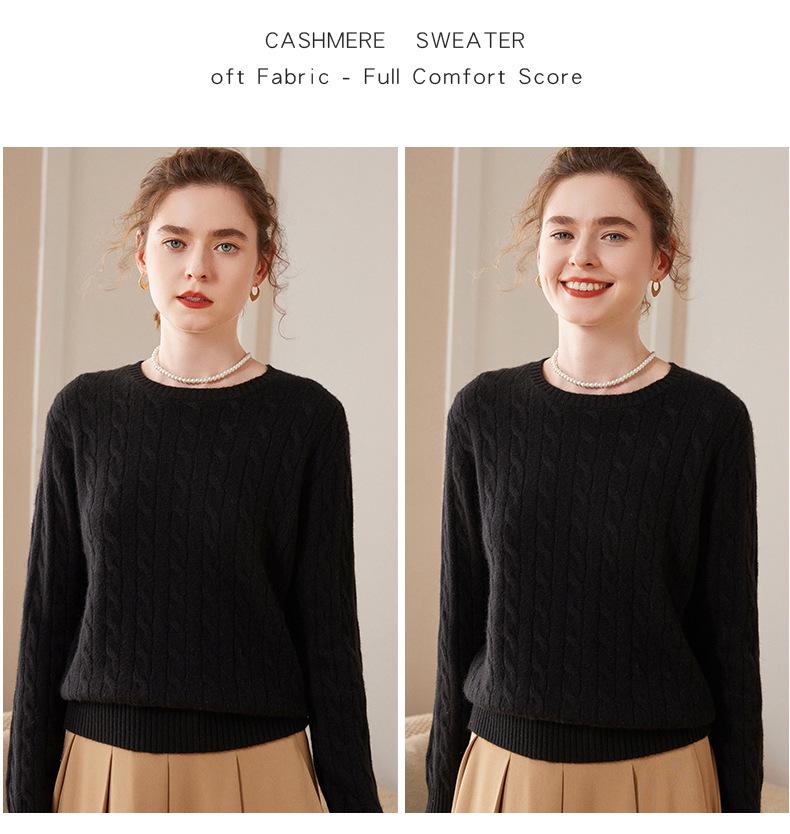 Women's Autumn/Winter Luxurious Loose Cable Knit 100% Cashmere Pullover Sweater