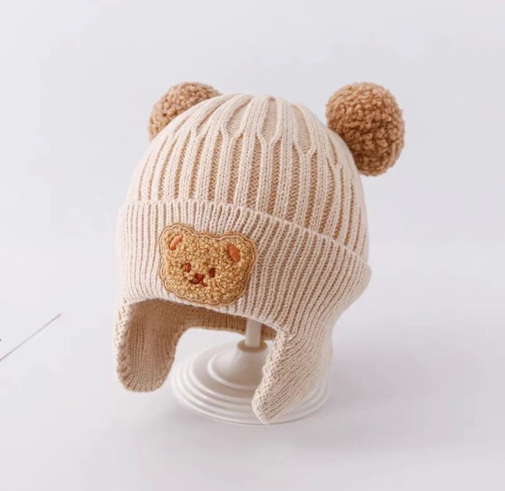 Baby Teddy Bear Hat, Winter Thick Warm Woolen Hat, Cute Knitted Baby Ear Protection Hat, Baby and Toddler Autumn and Winter