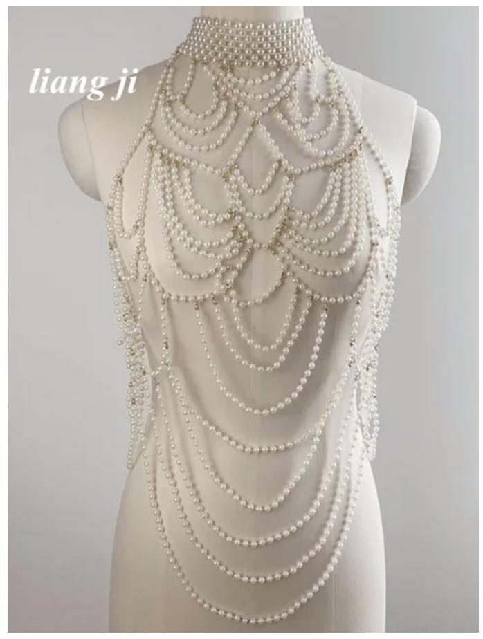 Sexy Accessoires Damen Bikini Perlen Brustkette Körperkette Schmuck Komplett Handgefertigt BH Mit Fransen Für Strand Nachtclub Taillenkette