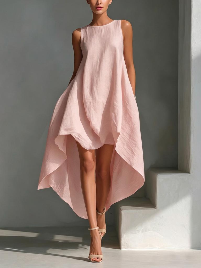 White Asymmetrical Hem Sleeveless Maxi Dress