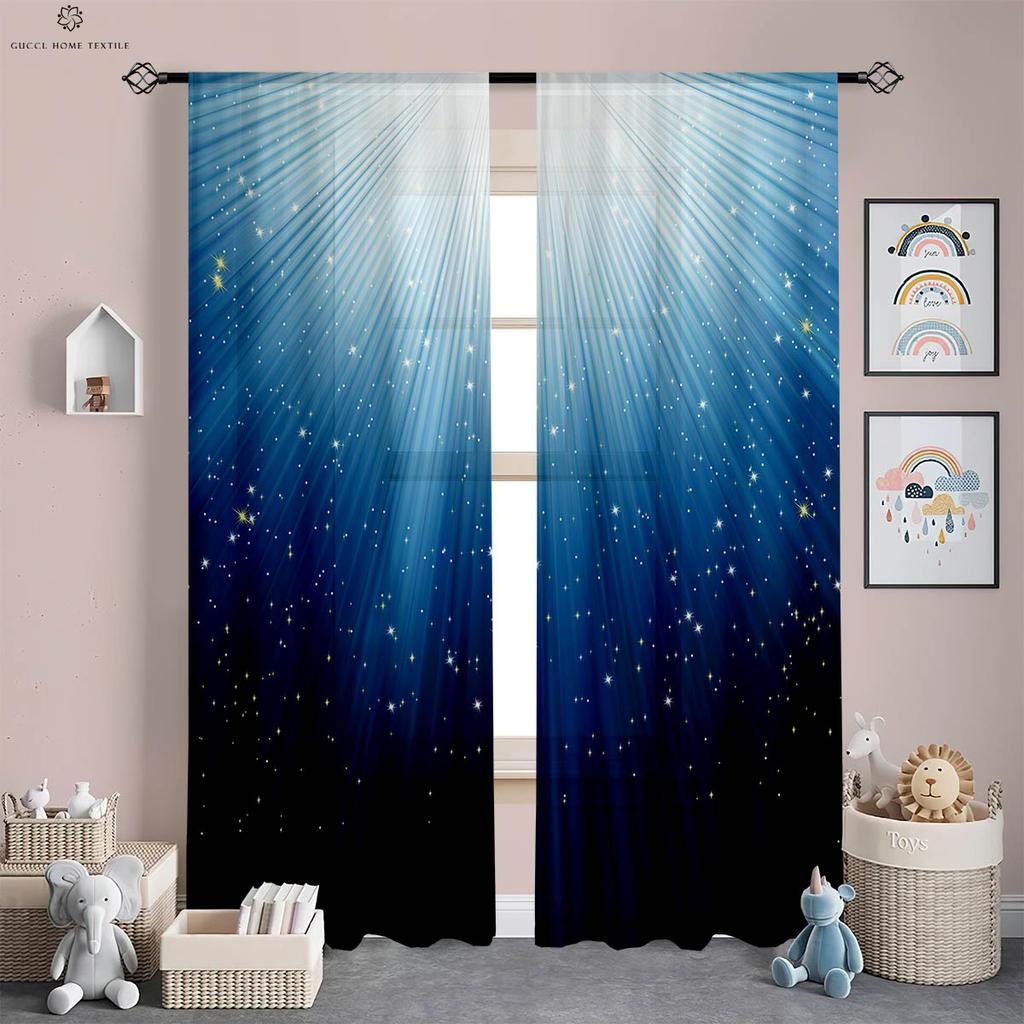 Watercolor Rainbow Stripe Printed Curtains, Polyester Fiber, Bedroom, Living Room, Study Room, Decorative, 2 Pieces