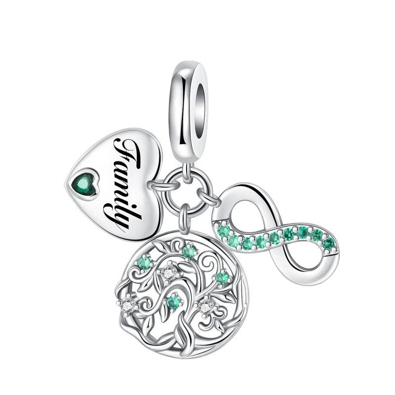 Sparkling Birthstone Charms Copper Heart Mom Key Pendant Bead Fit Original Necklace Bracelet Women Jewelry Diy Gift