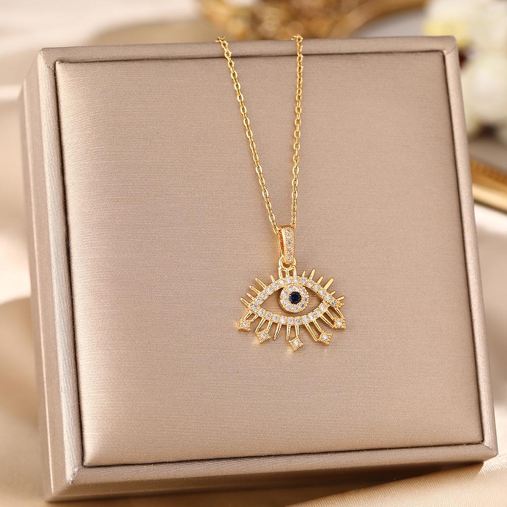 Women's Titanium Steel Blue Evil Eye Pendant Necklace - Light Luxury Clavicle Chain Jewelry