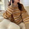 Unikátní design Dámský podzimní zimní žakárový pulovr Svetr Volný Dlouhý rukáv Líný styl Pletený top Základní vrstva