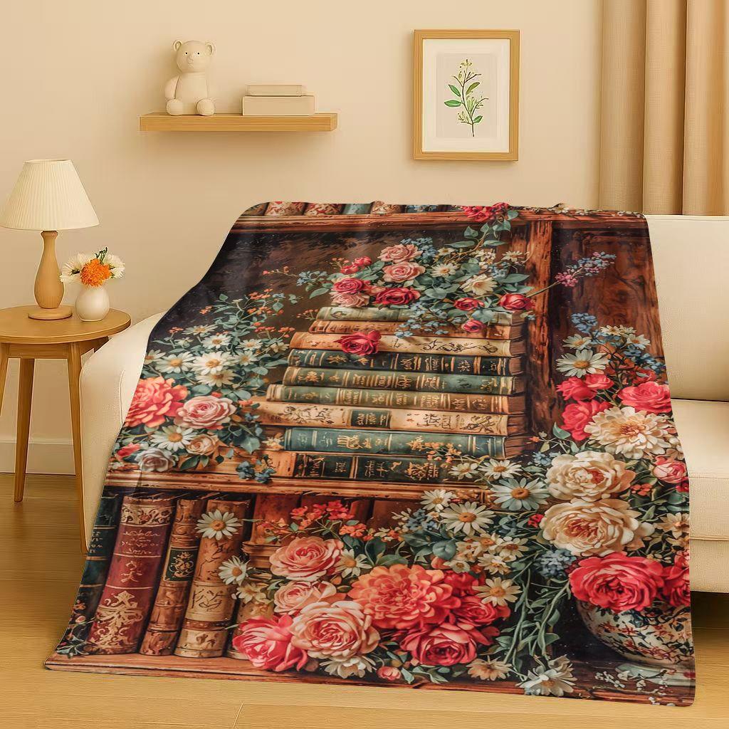 HD Retro Magic Book Library Bookshelf Flannel Blanket,Ultra Soft Warm Plush Throw for Home Bedroom Bed Sofa Cover Office Gift