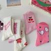 5/10 Paren Dames Cartoon Print Sokken tot Halve Kuit Modieuze Letters Kleine Bloemen Roze Kersenhart Zacht Comfortabel Casual Sokken