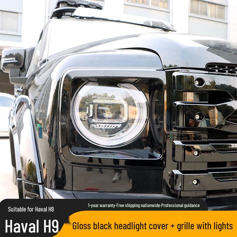 Haval H9 2nd Gen Headlight Frame Kit: Grille, ABS, LED Beads, Black Warrior Design