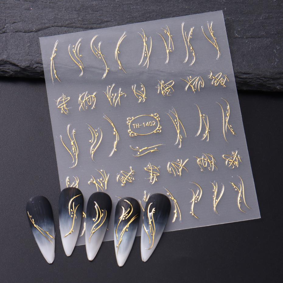 Xiaomi 2pcs Golden French Line Nail Art Sticker Irregular Stripes Line Nail Art Decals Self-Adhesive Slider Charms Manicure Accessories