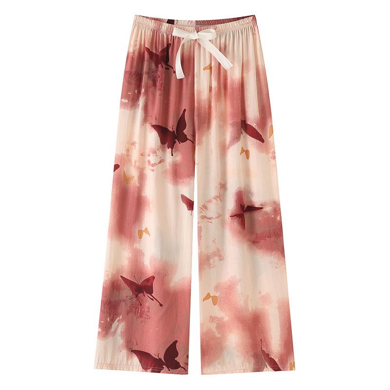 Women's Sleepy Pants Summer Printed Loose Wide Leg Pants Mom Cotton Home Casual Pants