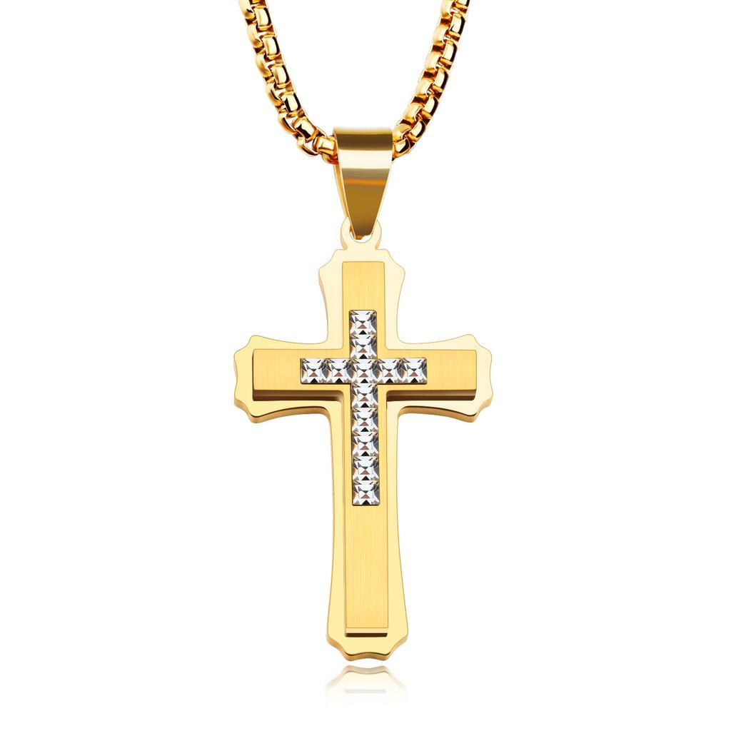 Vintage Necklace Men's Stainless Steel Personalized Fashion Cross Pendant Trendy Versatile Titanium Jewelry