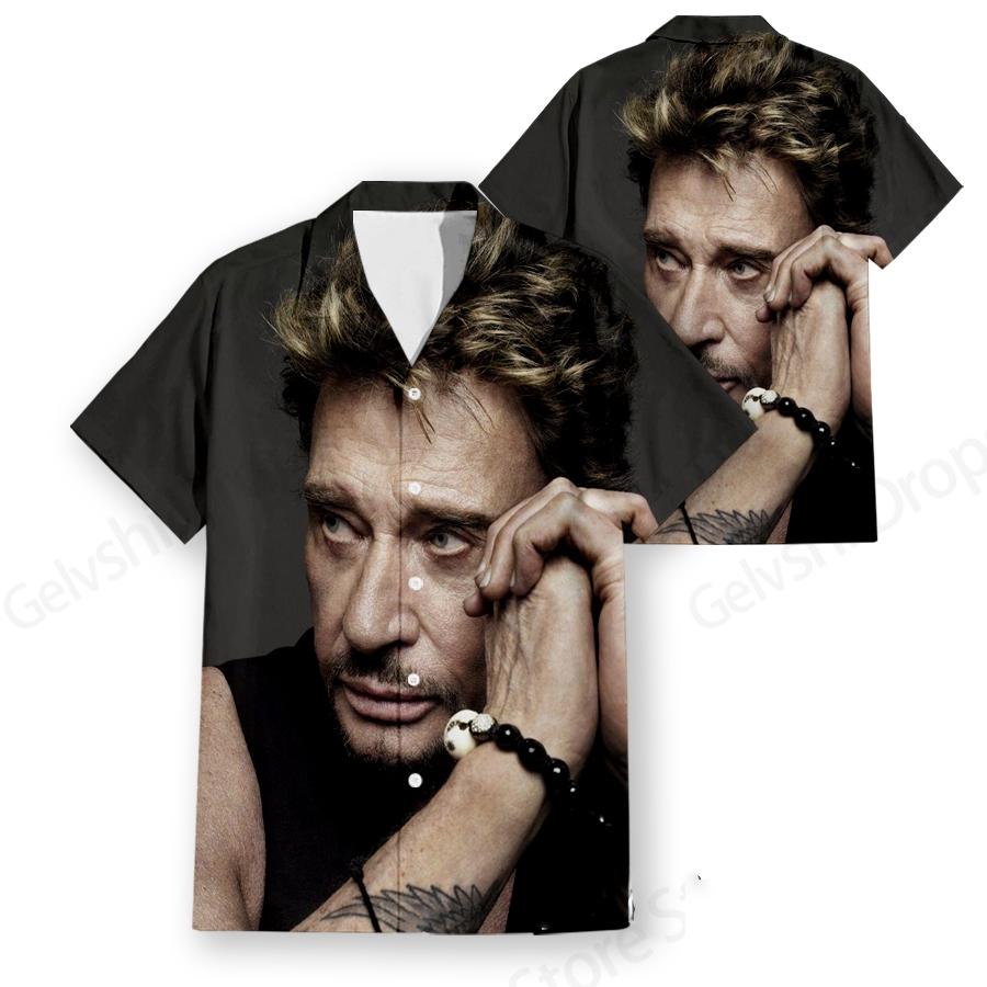 Men's Hawaiian Shirt Popular Rock Singer Johnny Hallyday 3d Print Shirts Men Women Fashion Social Beach Shirt