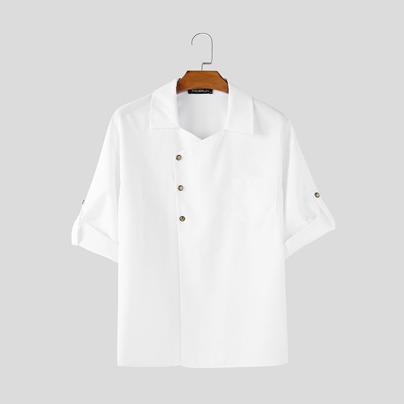 

INCERUN Oversized Men Lapel Neck Half Sleeve Oblique Placket Casual Loose Shirts 4XL белый