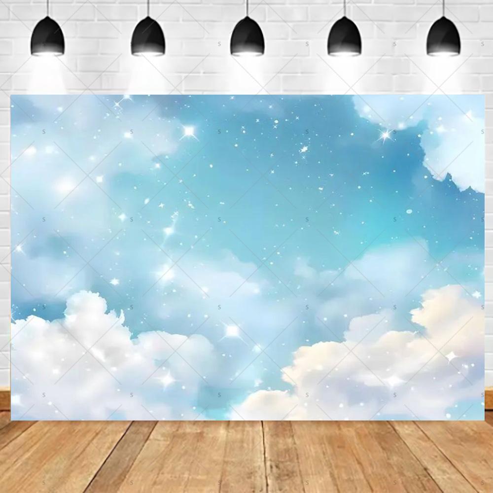 Dreamy Blue Sky And White Clouds Photography Backdrop Supplies Natural Scenery Wedding Party Decor Background Photo Shoot Props