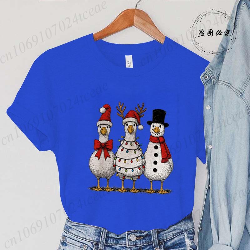 Vintage Jul Gås Tryck Unisex T-shirts Kläder Rund Hals T-shirt Kort Ärm Avslappnad Topp Tomte Gås Unisex Kläder