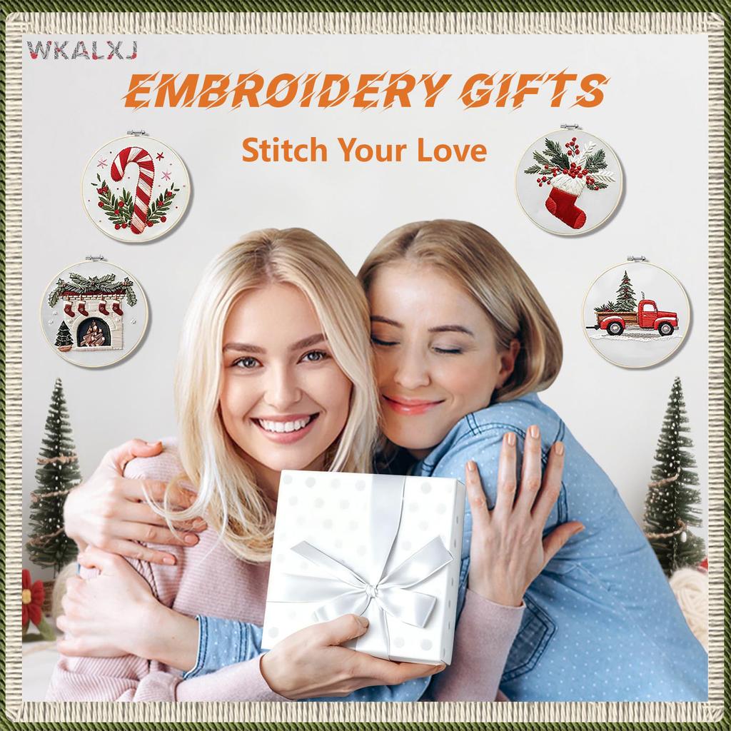 Christmas Embroidery Kits with Embroidery Hoop Thread Needle Material Package Only Embroidery DIY Starter Kit for Beginners