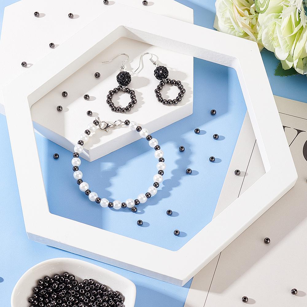 500Pcs Rack Plating Brass Beads, Long-Lasting Plated, Round, Gunmetal, 4x3mm, Hole: 1.5mm
