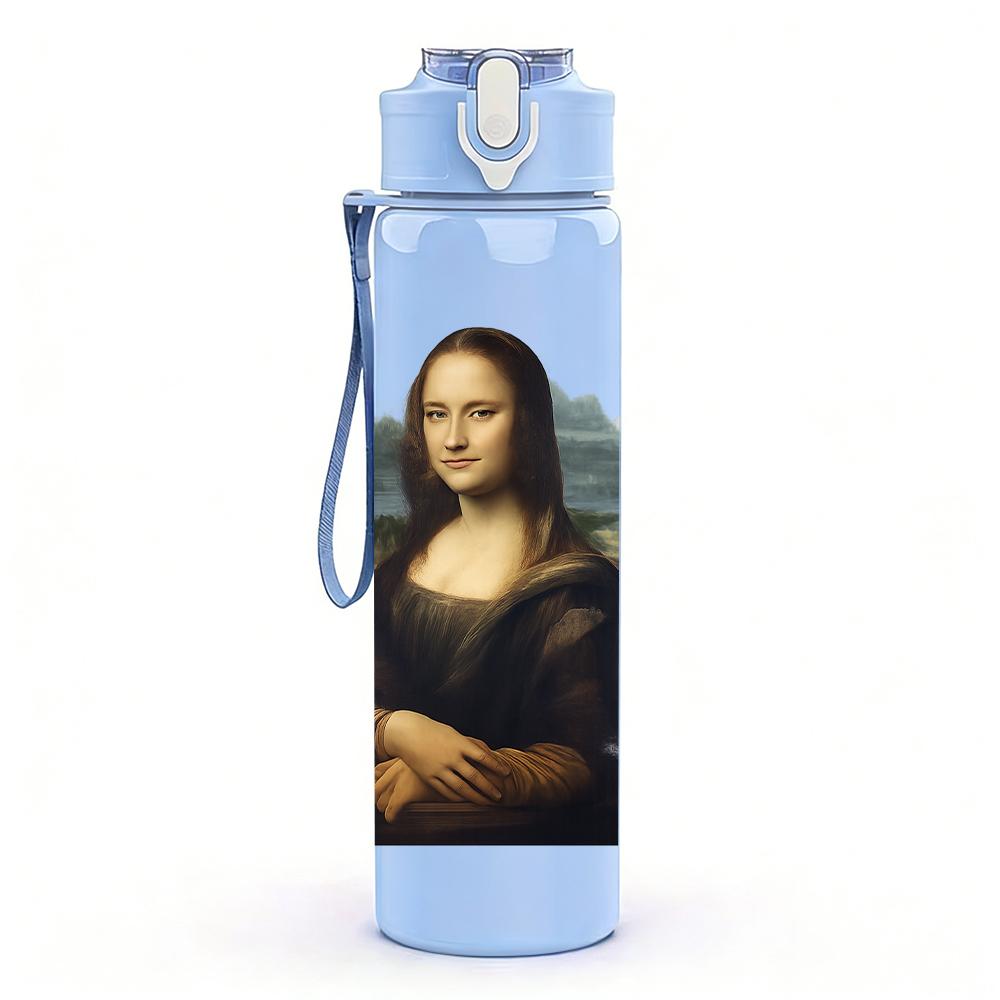 1PC Mona Lisa Classic Portrait 750ml Color Plastic Sports Water Bottle Leakproof Flip Straw Lid For Sports Office Home Use