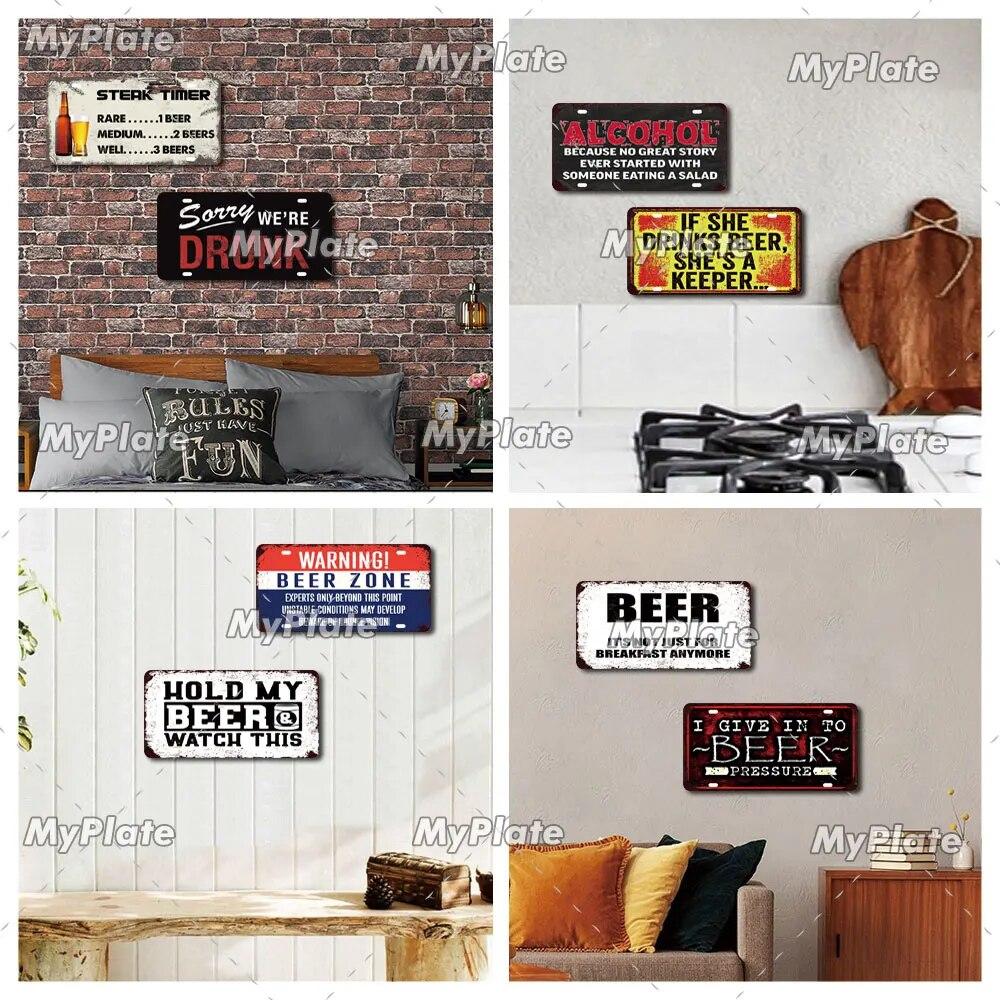 Drinking Beer Licenses Plate Garage Plaque Metal Tin Sign Decorative Car Plate For Living Room Door Club Garage Wall Decoration