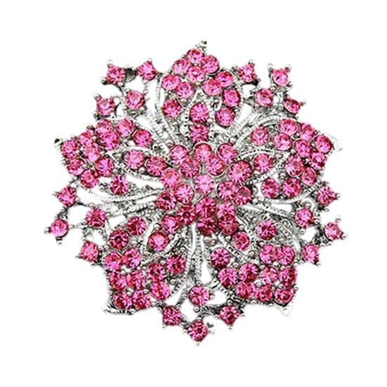 Brooch Pin Anti-rust Silver Plated Brooch Rhinestone Round Blossom Flower Breastpin for Dating Wedding Party