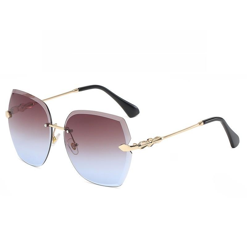 Metallic Frame Geometric Sunglasses With Gradient Pink Lenses Uv400 For Outdoor Activities And Parties