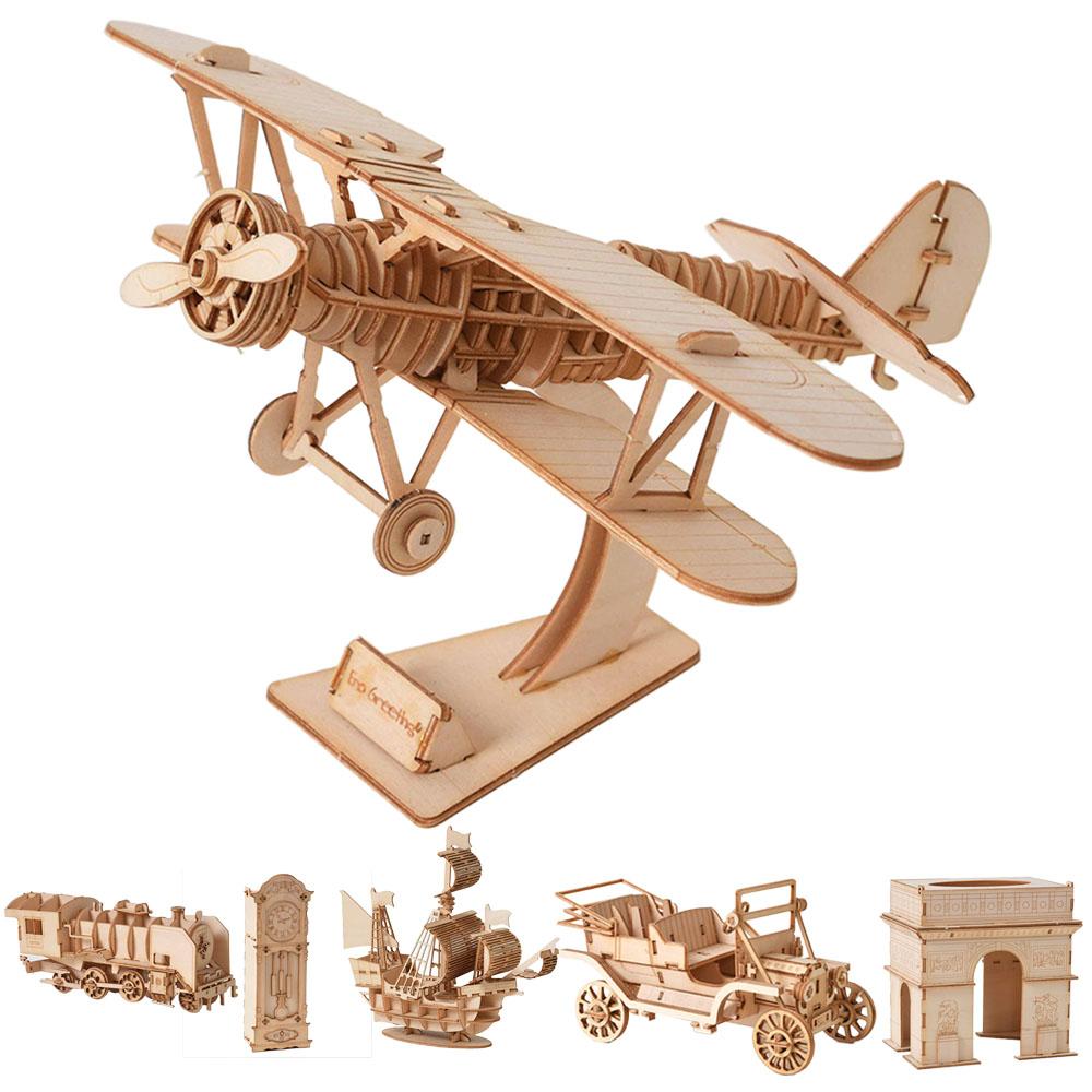 3D Sailboat Plane Wooden Puzzle Assembly Model Puzzle DIY Crafts Building Kit Toys For Birthday Christmas Gifts Home Decoration