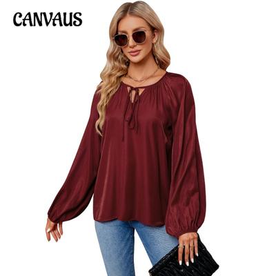 Camisas de Mujer para Primavera y Otoño Manga de Farol Manga Larga Holgadas Tallas Grandes Cuello en V Camisa con Lazo