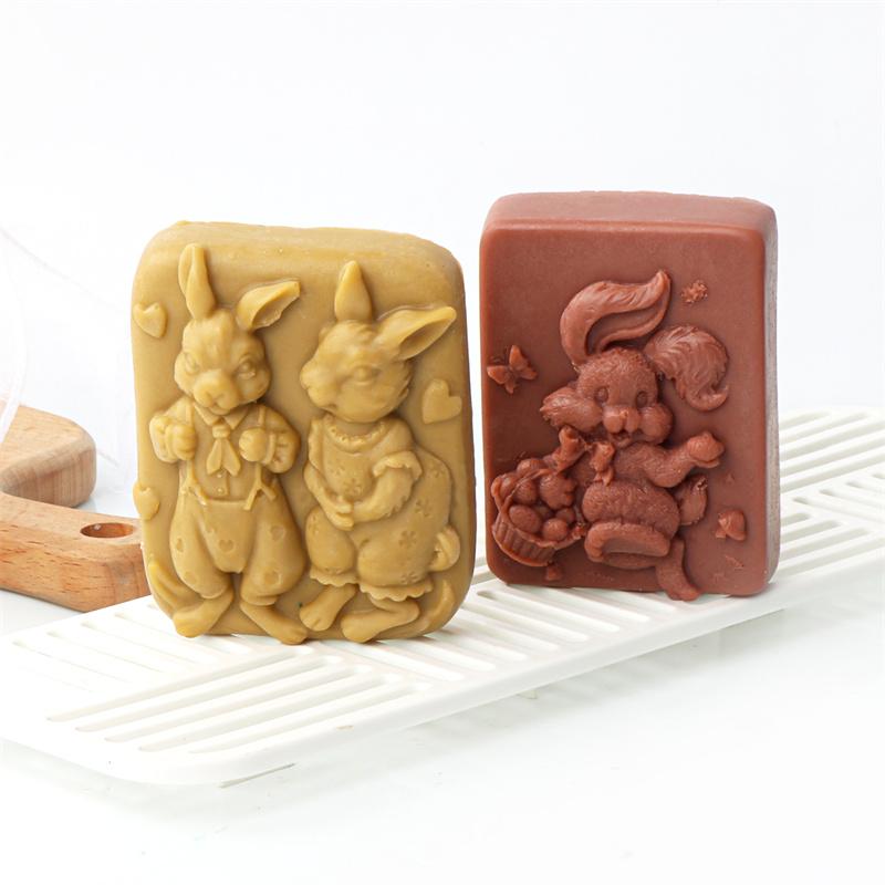 Easter Flower Rabbit Silicone Soap Mold DIY Happy Cute Rabbit Flower Pattern Butterfly Animal Relief Chocolate Cake Decor Gift