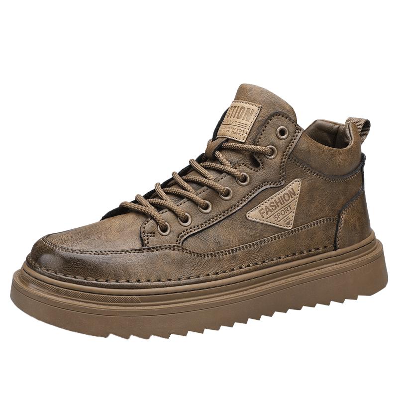 

Кроссовки FashionBrand, повседневная обувь для мужчин, кожаные ботинки, удобные, на плоской подошве, высокие, со шнуровкой, модная мужская обувь, зимняя, новая 44 коричневый