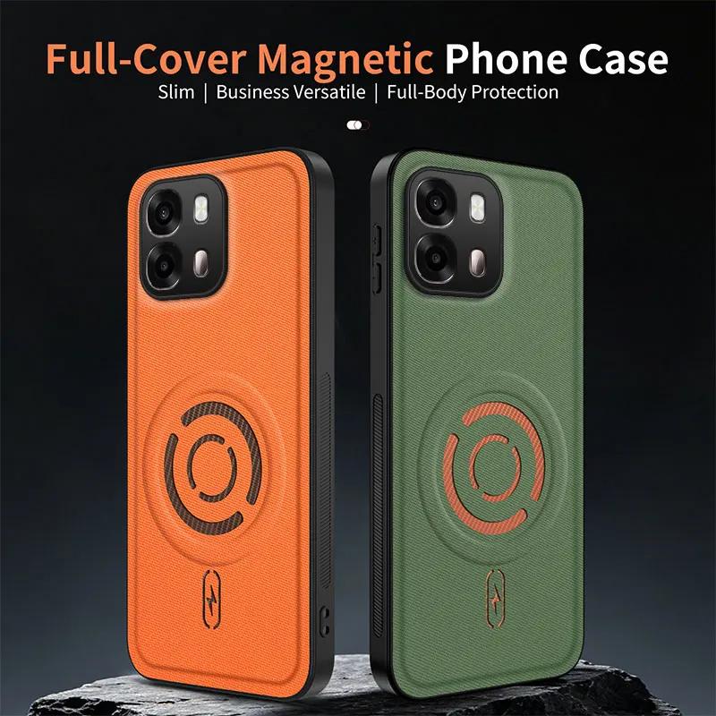 Pour OPPO Reno 16 Pro 16F Coque Simple Magnétique Adhésive Cuir Texturé Housse Protection Contre les Chutes Douce pour la Peau Pour OPPO A6 X Funda