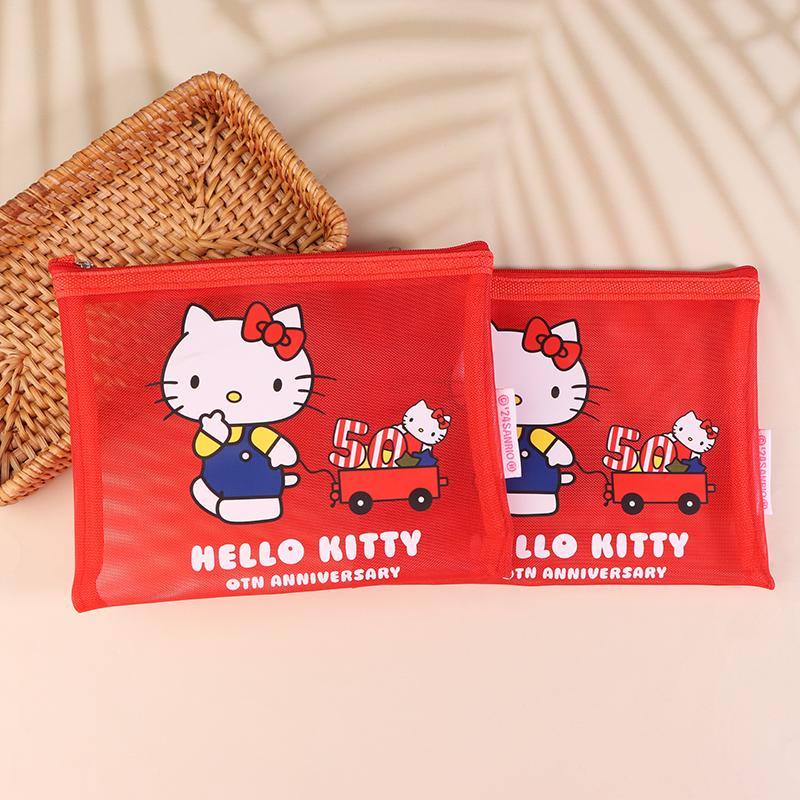 Hello Kitty Transparent Mesh Cosmetic Bag Sanrio Kt Cat Makeup Bag Travel Clutch Bag Sundry Storage Bag